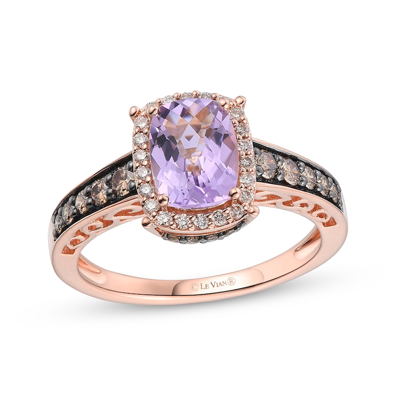 Main Image 1 of Le Vian Cushion-Cut Amethyst Ring 3/8 ct tw Diamonds 14K Strawberry Gold