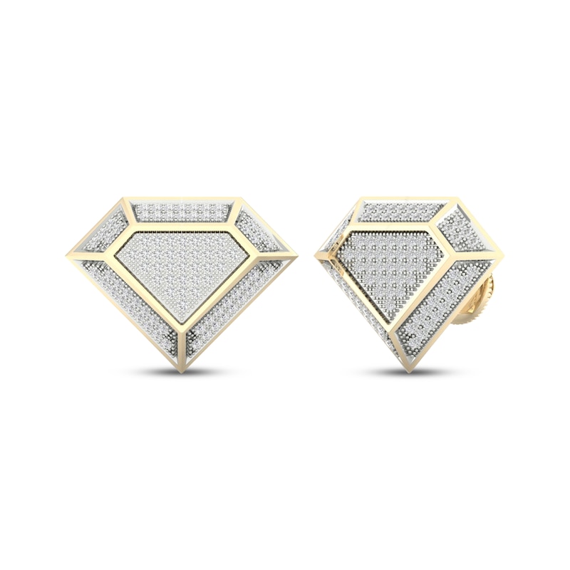 Main Image 1 of Men's Diamond Faceted Diamond-Shaped Stud Earrings 1/3 ct tw 10K Yellow Gold