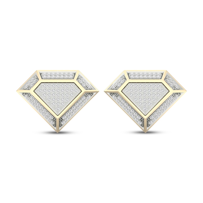 Main Image 2 of Men's Diamond Faceted Diamond-Shaped Stud Earrings 1/3 ct tw 10K Yellow Gold