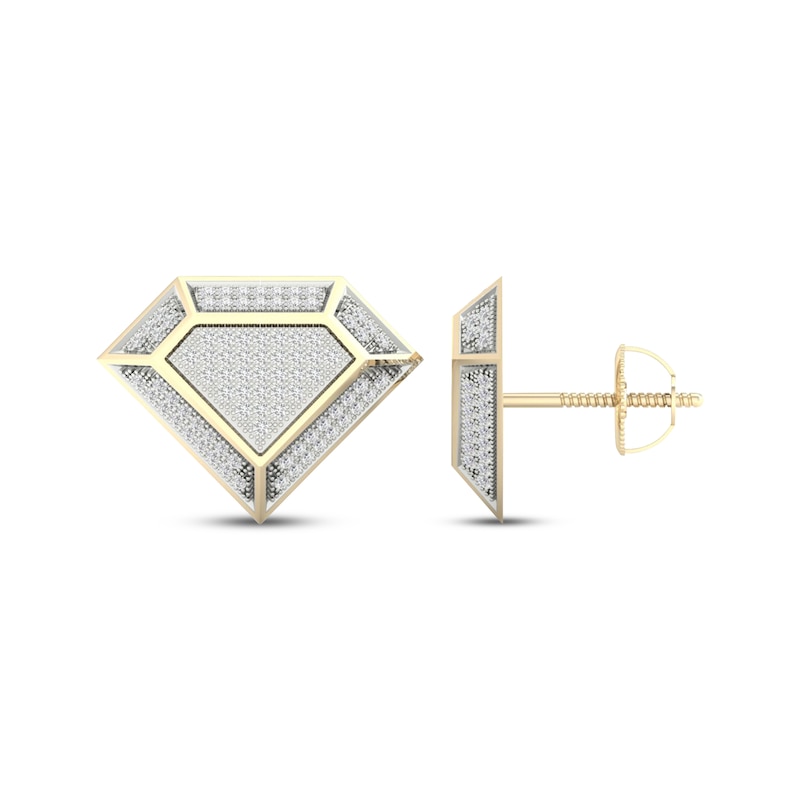 Main Image 3 of Men's Diamond Faceted Diamond-Shaped Stud Earrings 1/3 ct tw 10K Yellow Gold