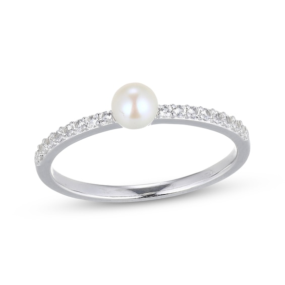 Cultured Pearl & White Lab-Created Sapphire Ring Sterling Silver