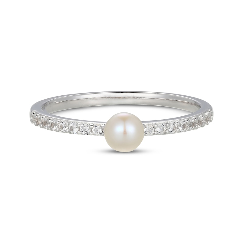 Main Image 3 of Cultured Pearl & White Lab-Created Sapphire Ring Sterling Silver