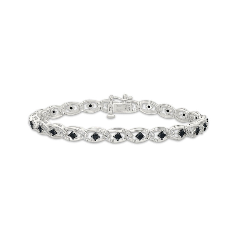 Main Image 1 of Black & White Diamond Link Bracelet 1 ct tw Sterling Silver 7&quot;