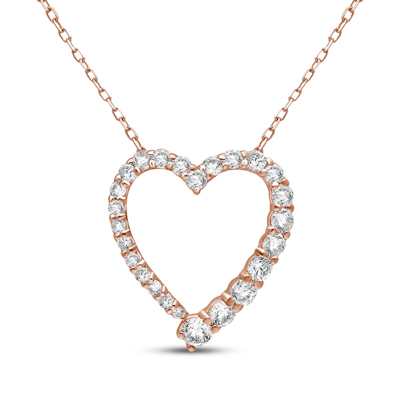 Main Image 1 of Lab-Grown Diamonds by KAY Graduated Heart Necklace 1/2 ct tw 14K Rose Gold 18&quot;