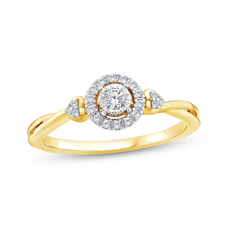 Main Image 1 of Multi-Diamond Halo Promise Ring 1/6 ct tw 24K Yellow Gold Vermeil Sterling Silver