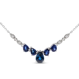 Pear-Shaped Natural Blue Sapphire & Diamond Accent Necklace 14K White Gold 18&quot;