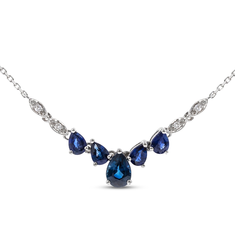 Main Image 1 of Pear-Shaped Natural Blue Sapphire & Diamond Accent Necklace 14K White Gold 18&quot;