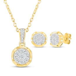 Multi-Diamond Circle Necklace & Earrings Gift Set 1/2 ct tw 10K Yellow Gold