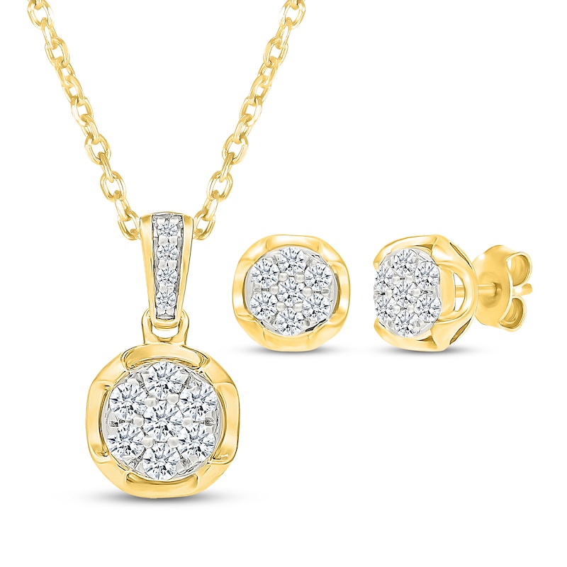 Main Image 1 of Multi-Diamond Circle Necklace & Earrings Gift Set 1/2 ct tw 10K Yellow Gold