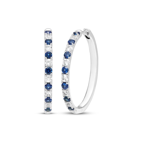 Blue & White Lab-Created Sapphire Hoop Earrings Sterling Silver