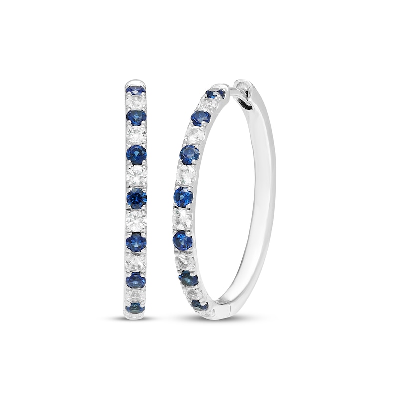 Main Image 1 of Blue & White Lab-Created Sapphire Hoop Earrings Sterling Silver