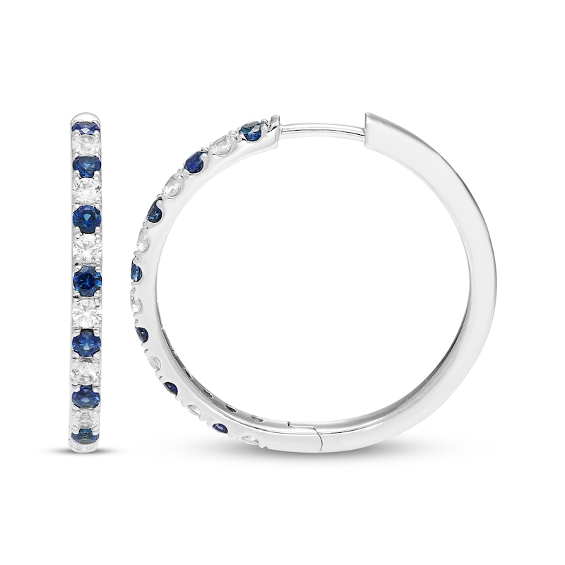 Main Image 3 of Blue & White Lab-Created Sapphire Hoop Earrings Sterling Silver