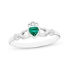 Thumbnail Image 1 of Heart-Shaped Lab-Created Emerald & White Lab-Created Sapphire Claddagh Ring Sterling Silver