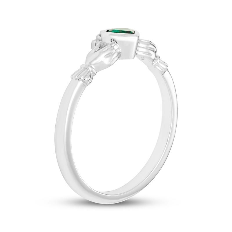 Main Image 2 of Heart-Shaped Lab-Created Emerald & White Lab-Created Sapphire Claddagh Ring Sterling Silver