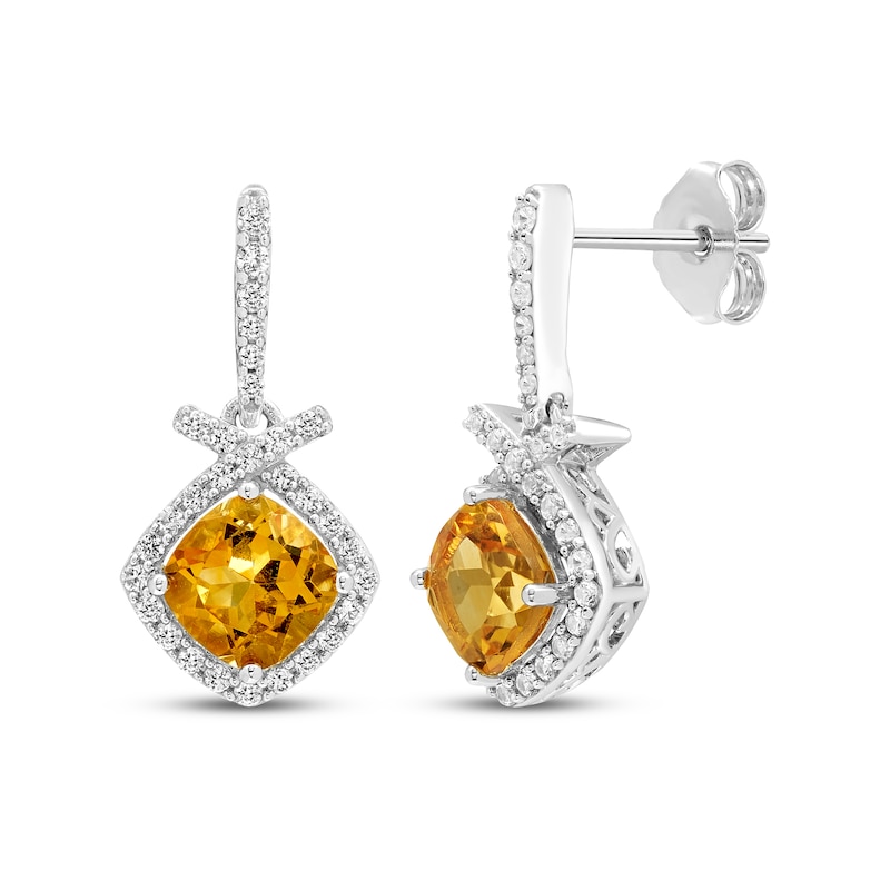 Main Image 1 of Cushion-Cut Citrine & White Lab-Created Sapphire Drop Earrings Sterling Silver