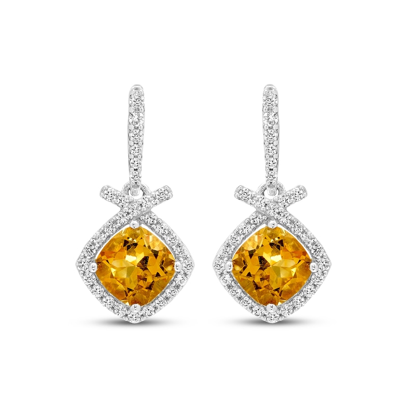 Main Image 2 of Cushion-Cut Citrine & White Lab-Created Sapphire Drop Earrings Sterling Silver