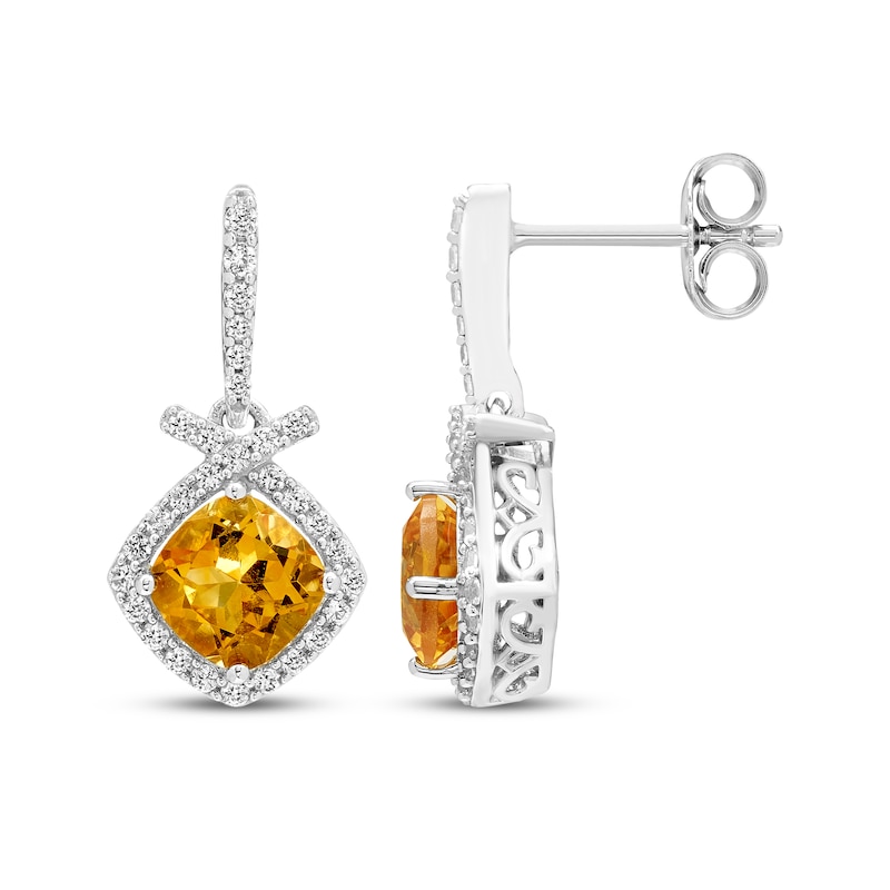 Main Image 3 of Cushion-Cut Citrine & White Lab-Created Sapphire Drop Earrings Sterling Silver