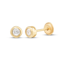 Children's Round-Cut White Lab-Created Sapphire Stud Earrings 14K Yellow Gold