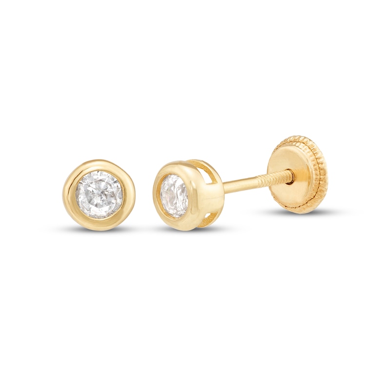 Main Image 1 of Children's Round-Cut White Lab-Created Sapphire Stud Earrings 14K Yellow Gold