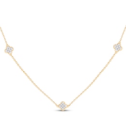 Multi-Diamond Clover Station Necklace 1/4 ct tw 10K Yellow Gold 18&quot;