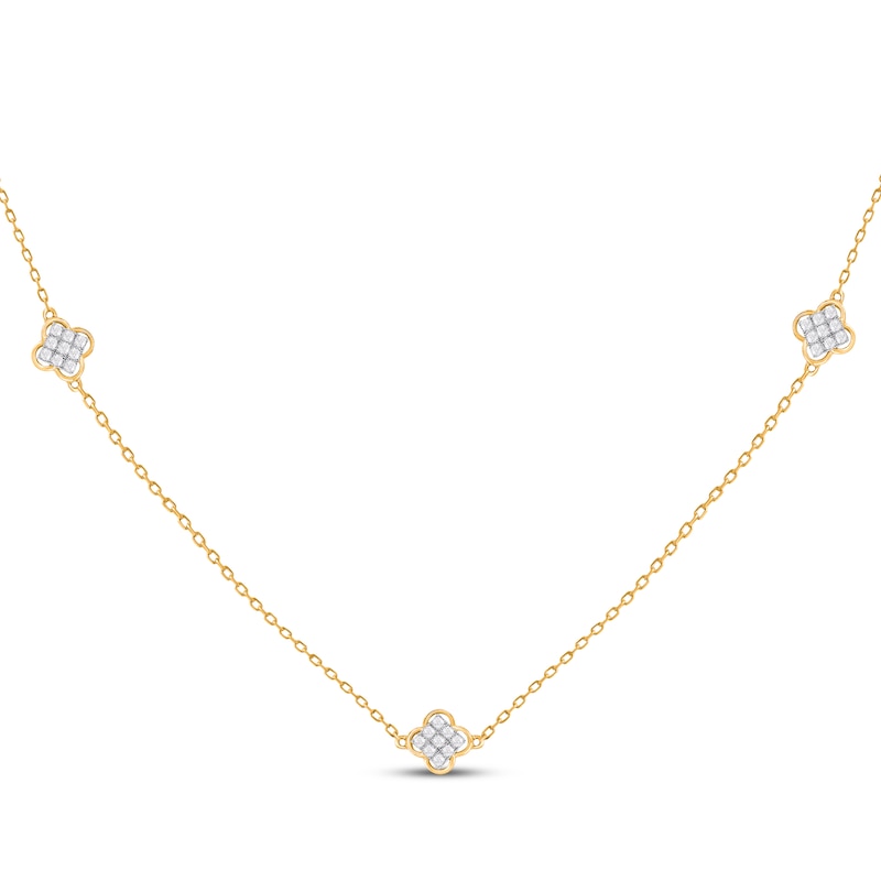 Main Image 1 of Multi-Diamond Clover Station Necklace 1/4 ct tw 10K Yellow Gold 18&quot;