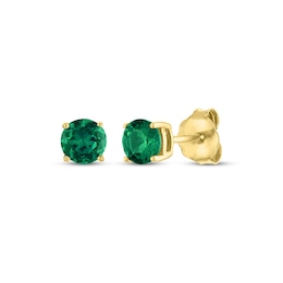 Lab-Created Emerald Solitaire Stud Earrings 10K Yellow Gold