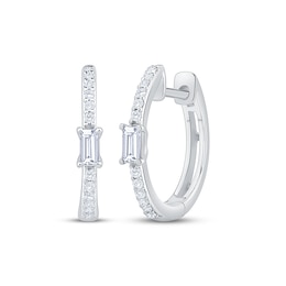 Baguette & Round-Cut Diamond Hoop Earrings 1/5 ct tw 14K White Gold