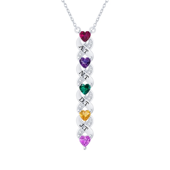 Diamond Color Stone Family Heart Necklace