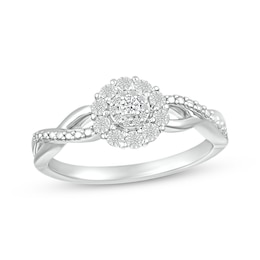 Diamond Flower Promise Ring 1/10 ct tw Sterling Silver