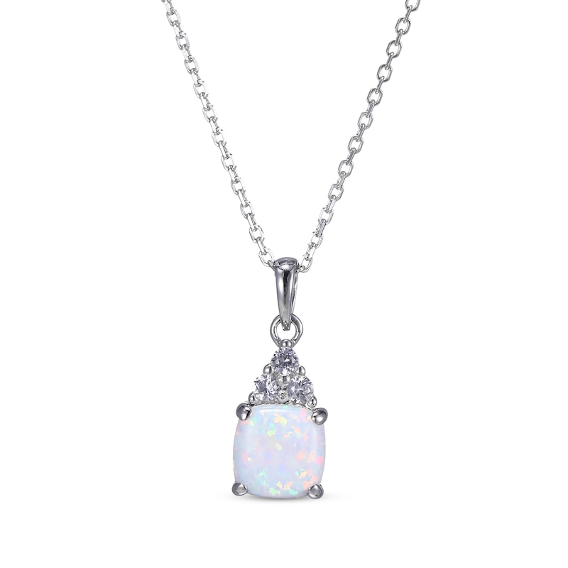 Cushion-Cut Lab-Created Opal & Round-Cut White Lab-Created Sapphire Necklace Sterling Silver 18“