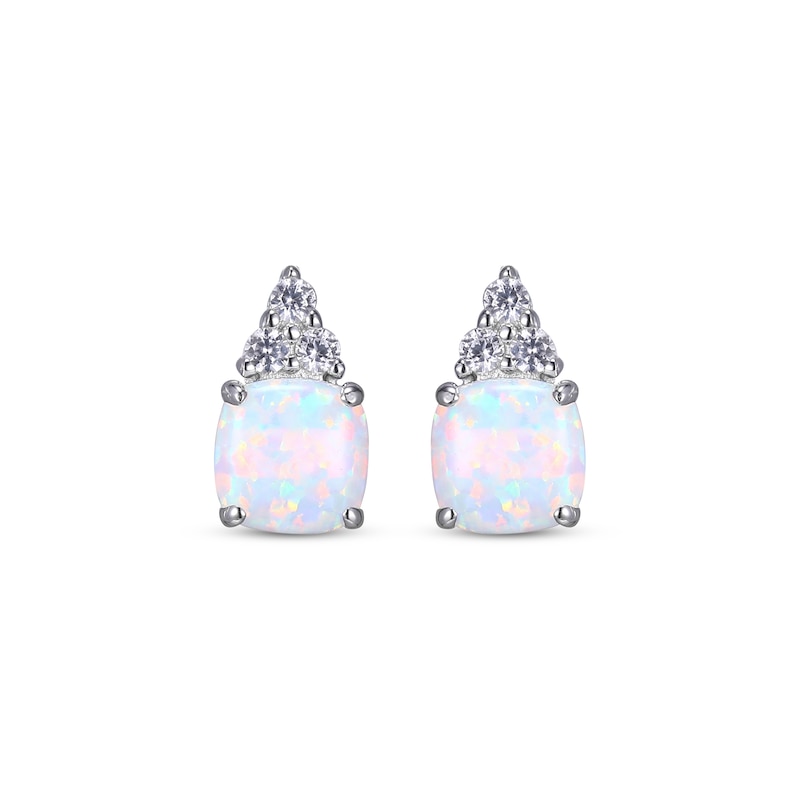 Cushion-Cut Lab-Created Opal & Round-Cut White Lab-Created Sapphire Stud Earrings Sterling Silver