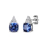 Thumbnail Image 0 of Cushion-Cut Blue Lab-Created Sapphire & Round-Cut White Lab-Created Sapphire Stud Earrings Sterling Silver