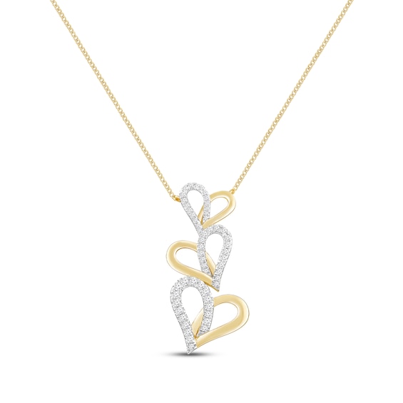 Diamond Stacked Hearts Necklace 1/4 ct tw 10K Yellow Gold 19"