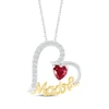 Thumbnail Image 1 of Lab-Created Ruby & White Lab-Created Sapphire &quot;Madre&quot; Heart Necklace Sterling Silver & 10K Yellow Gold 18&quot;