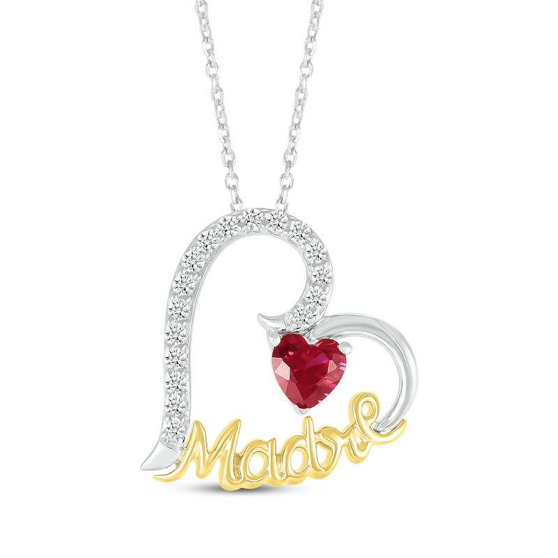 Kay Outlet Lab-Created Ruby & White Lab-Created Sapphire Madre Heart Necklace Sterling Silver & 10K Yellow Gold 18