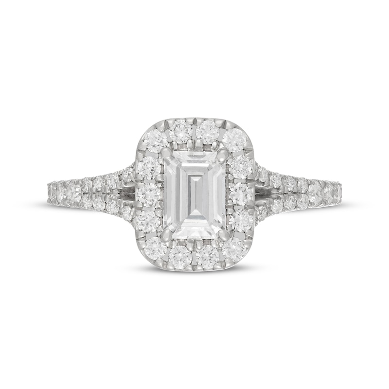 Main Image 3 of Neil Lane Artistry Emerald-Cut Lab-Grown Diamond Halo Engagement Ring 1-1/2 ct tw 14K White Gold