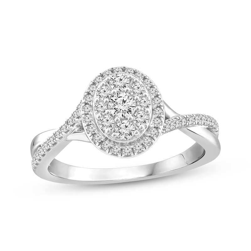 Main Image 1 of Multi-Diamond Center Oval Halo Engagement Ring 1/2 ct tw 14K White Gold