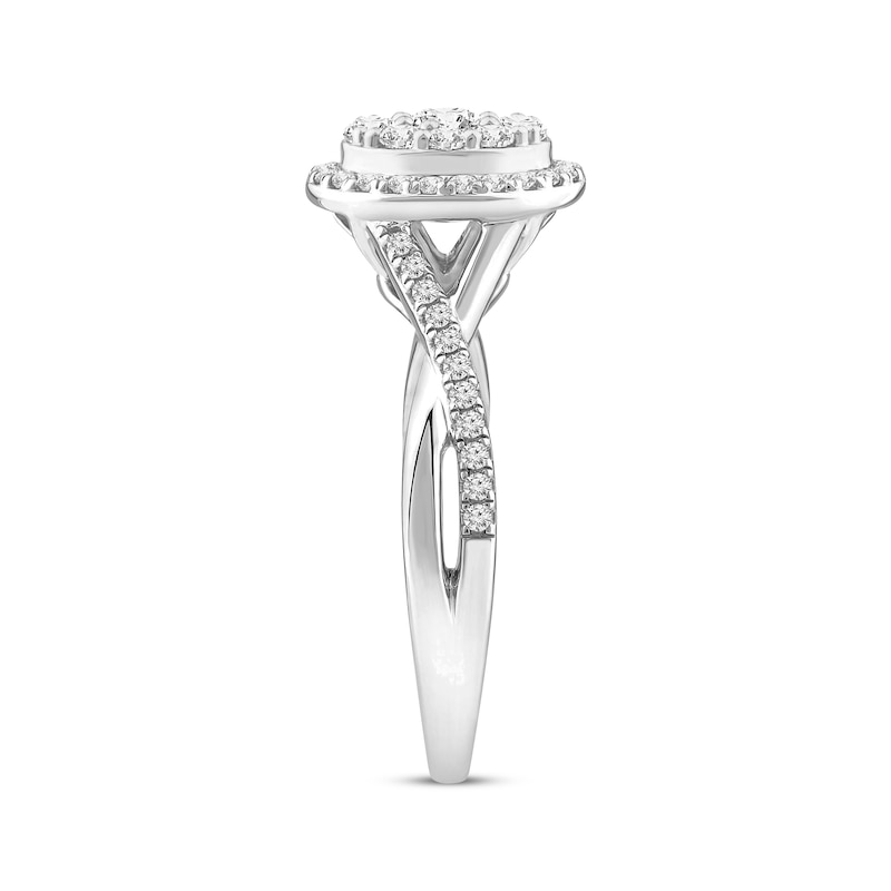 Main Image 2 of Multi-Diamond Center Oval Halo Engagement Ring 1/2 ct tw 14K White Gold