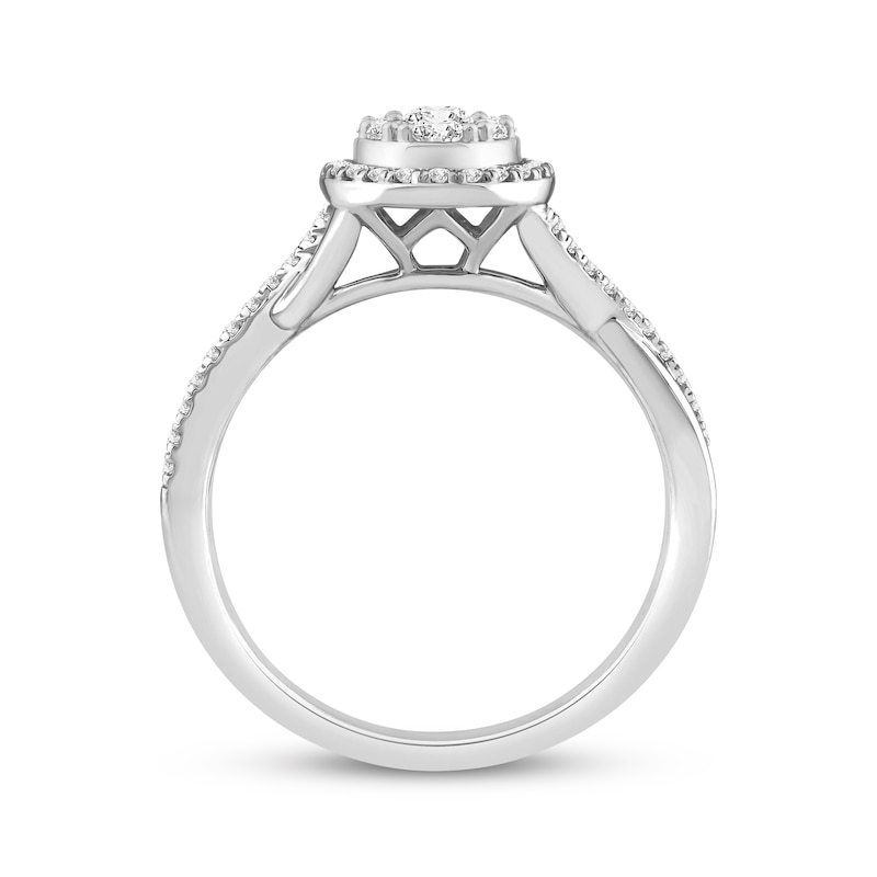 Main Image 3 of Multi-Diamond Center Oval Halo Engagement Ring 1/2 ct tw 14K White Gold