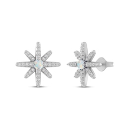 Lab-Created Opal & White Lab-Created Sapphire North Star Earrings Sterling Silver