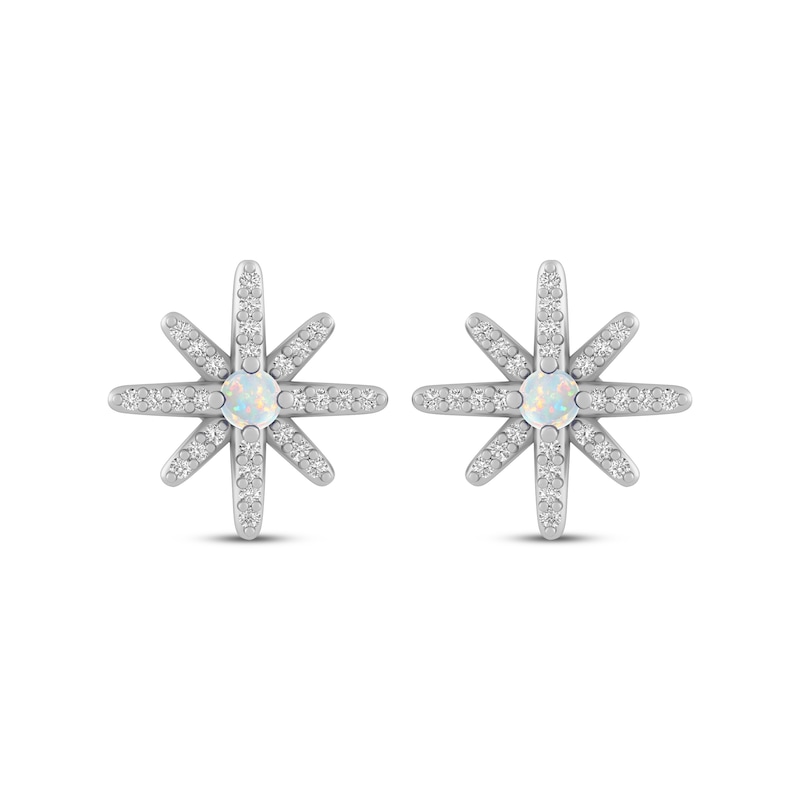 Lab-Created Opal & White Lab-Created Sapphire North Star Earrings Sterling Silver