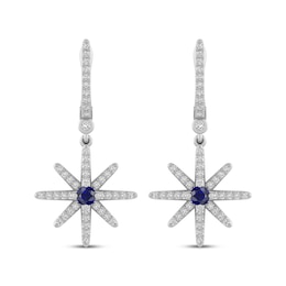 Blue & White Lab-Created Sapphire North Star Dangle Earrings Sterling Silver