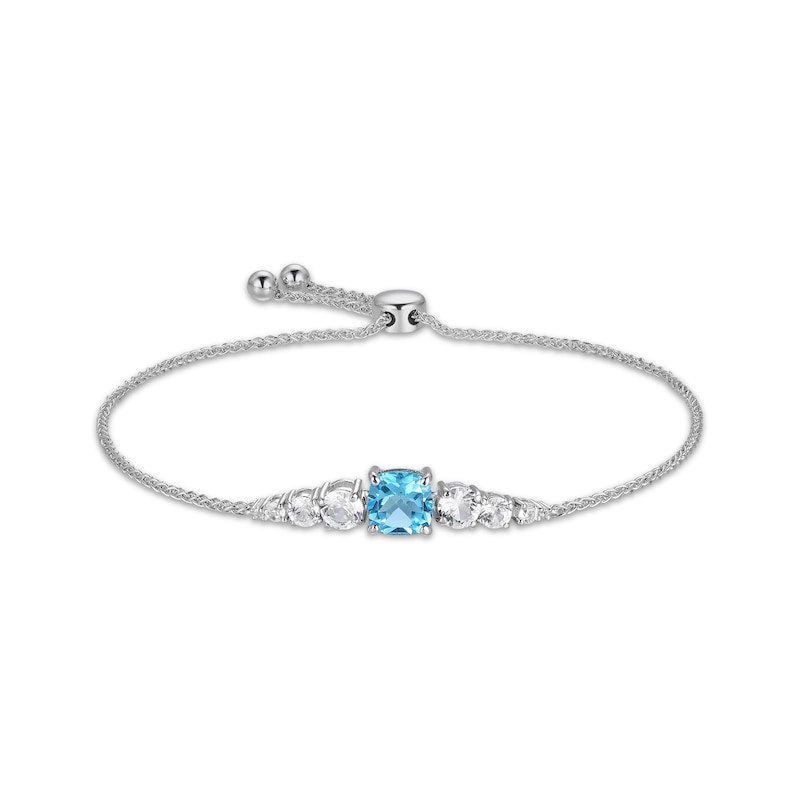 Main Image 1 of Cushion-Cut Swiss Blue Topaz & White Lab-Created Sapphire Bolo Bracelet Sterling Silver