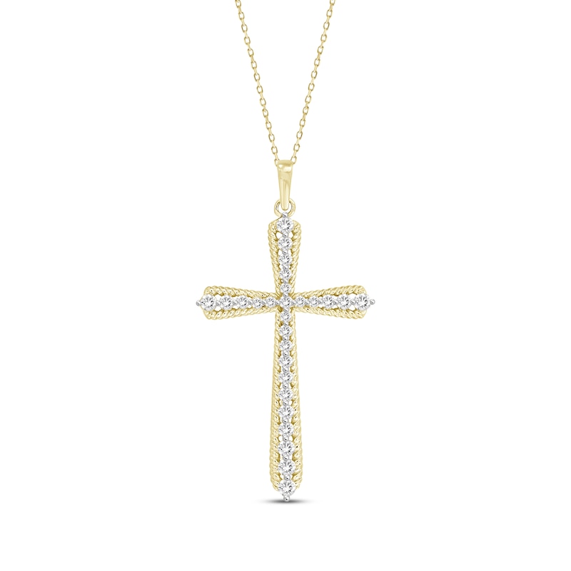 Diamond Tapered Cross Rope Necklace 1/2 ct tw 10K Yellow Gold 18