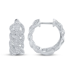 Diamond Chain Link Hoop Earrings 1/5 ct tw Sterling Silver