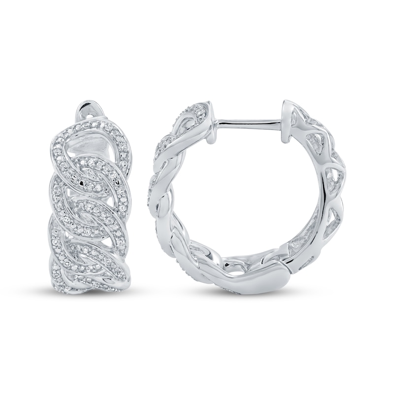 Main Image 1 of Diamond Chain Link Hoop Earrings 1/5 ct tw Sterling Silver