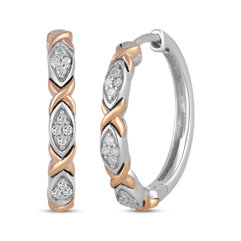 Diamond XO Hoop Earrings 1/10 ct tw Sterling Silver & 10K Rose Gold