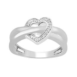 Diamond Heart Crossover Ring 1/20 ct tw Sterling Silver