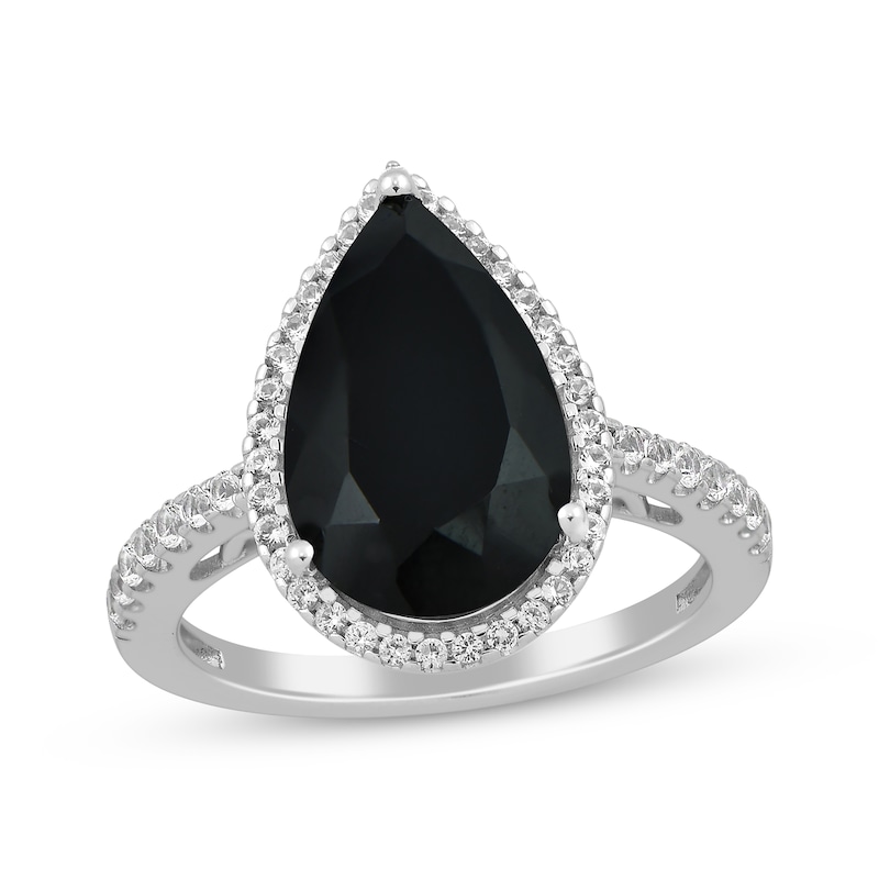 Pear-Shaped Black Onyx & White Lab-Created Sapphire Ring Sterling Silver