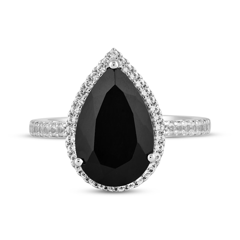 Pear-Shaped Black Onyx & White Lab-Created Sapphire Ring Sterling Silver